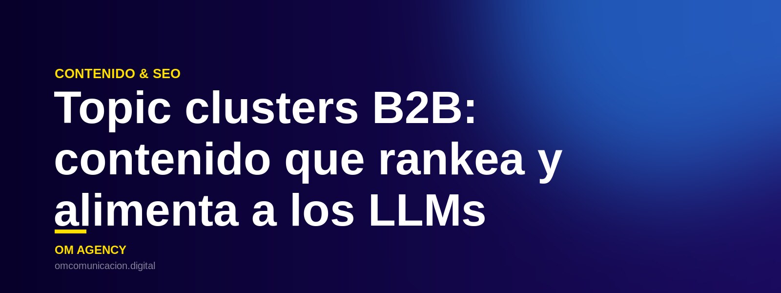 Diagrama de página pilar y satélites enlazados que representa una arquitectura de topic clusters B2B para SEO y LLMs